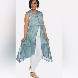 🌸NEW LOGO by Lori Goldstein Patchwork Button Front Duster Vest XXS Pink🌸